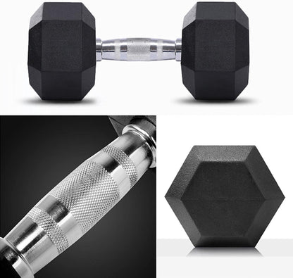 Rubber Coated Solid Steel Cast-Iron Hex Dumbbells, Chrome-Plated Knurled Handles Dumbbells Workout, Body Building Home Gym Training Gear 5 Lb to 50Lb Options (D. 20 Pounds, Pair)